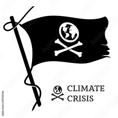 Climate crisis flag. Global warming sign as a pirate symbol.