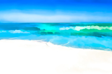 Drawing pastel sea, waves and white sand. Ocean