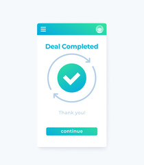 Poster - deal completed, vector mobile ui