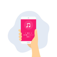 Sticker - Music streaming player, mobile ui, phone in hand