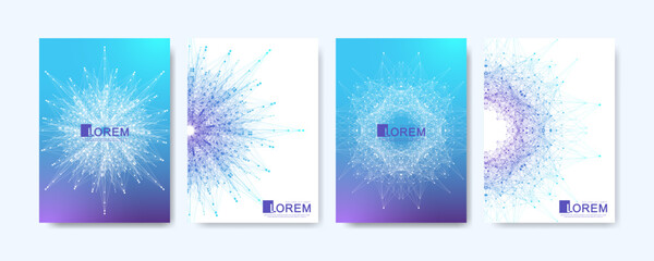 Aufkleber - Modern vector template for brochure, leaflet, flyer, cover, banner, catalog, magazine, or annual report in A4 size. Futuristic science and technology design. Presentation with mandala. Lines plexus
