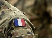 Flag Of France On Military Uniform. Army, Troops, Soldier (collage).