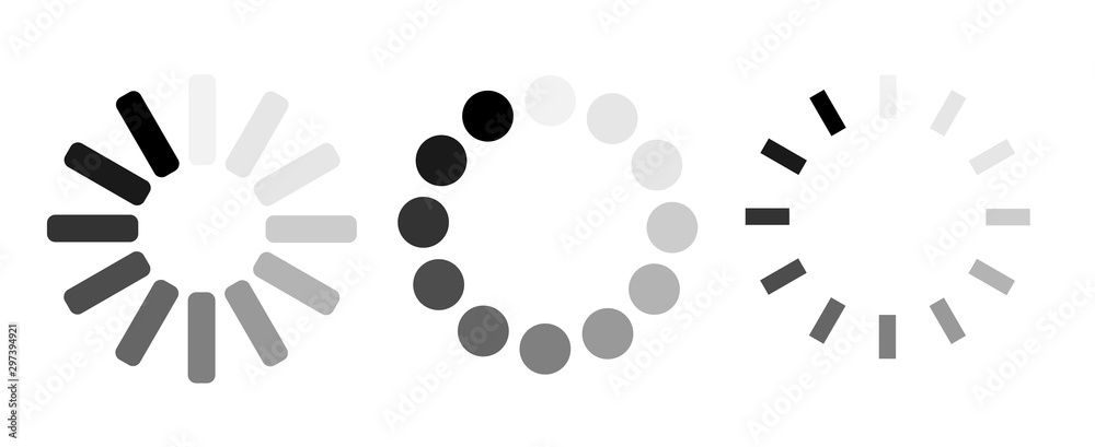 Isolated loading icon set on black background, vector illustration ...