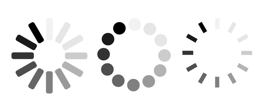 Isolated loading icon set on black background, vector illustration.
