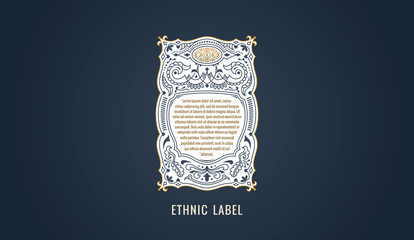 Wall Mural - Label for modern emblem, frame badge template card. Luxury calligraphic ornate frame