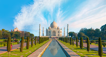 Taj Mahal At Bright Blue Sky - Agra, India
