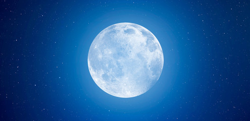 Fotobehang - Blue full moon against milky way galaxy 