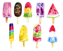 Watercolor Ice Cream Popsicles, Watercolor Ice Cream , Handpainted Illustration, Food Collection, Summer Treats, Summer Party, Birthday Party, Wedding, Blog Clipart 