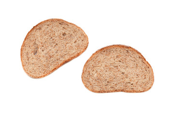 Top view of Slice multi Grain brown Bread isolated on white Background	