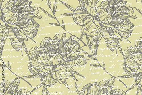 Peony flower and leaves drawing. Hand drawn engraved floral set. Botanical il...