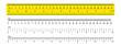 The ruler is yellow, marked in centimeters, inches and combined rectangular shapes. Graduation inch line. Vector graphics