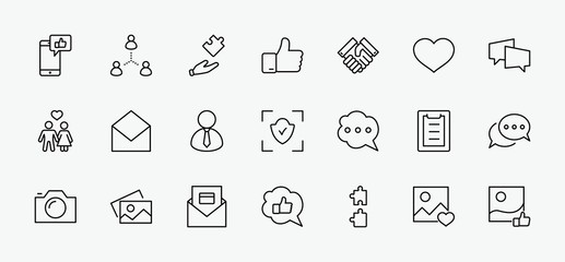 Poster - Set of Social Networks Related Vector Line Icons. Contains such Icons as Profile Page, Rating, Social Links and more. Editable Stroke. 32x32 Pixel Perfect.