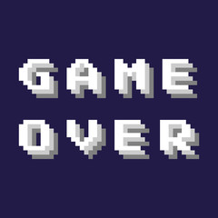 Poster - Pixel vector art 8 bit. Game over text isolated on dark blue background. Gaming controller, symbols set.