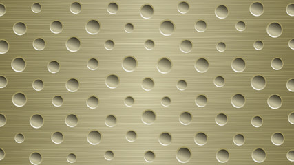 Abstract metal background with holes in light golden colors