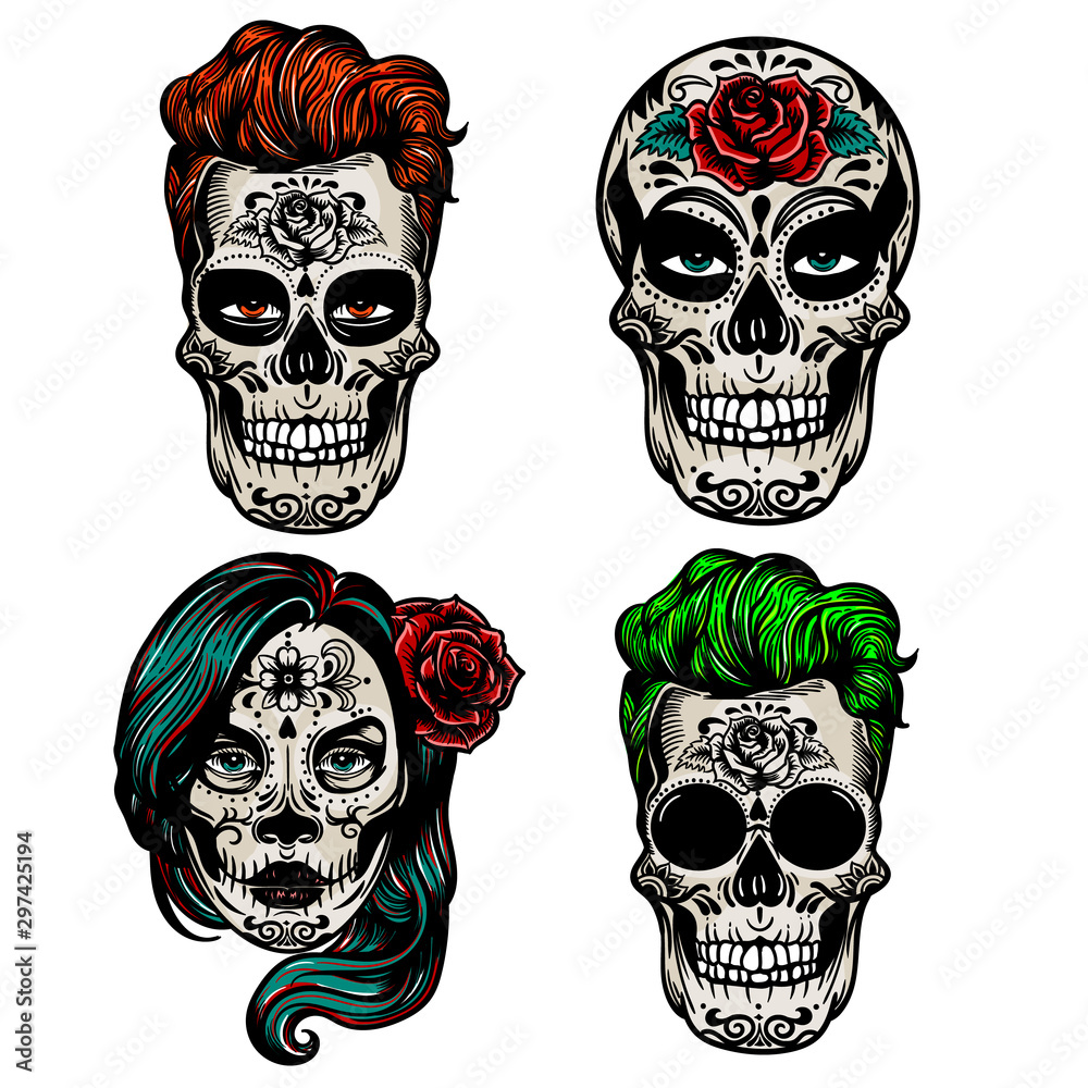 Colored sugar skull tattoo - Bronctattooaus.com