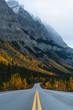 Scenic highway surrounded by mountains and trees  in autumn season in Alaska