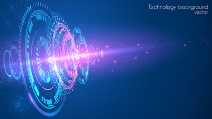 Poster - Abstract blue futuristic background. Vector. Hi-tech illustration. Futuristic software radar display. HUD user interface. Energy loading scale. Science and space technology.