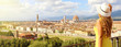© zigres - Beautiful woman in the city of Florence birthplace of the Renaissance. Panoramic banner with pretty girl enjoying view of Florence city in Tuscany, Italy.