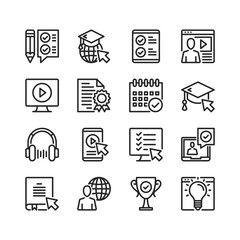 Poster - Digital learning line icons. Modern stroke, linear elements. Outline symbols collection. Premium quality. Pixel perfect. Vector thin line icons set