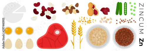 Fotomural Vitamin Zincum foods vector flat icons set