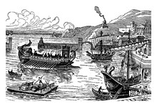 An Ancient Harbor, Vintage Illustration.