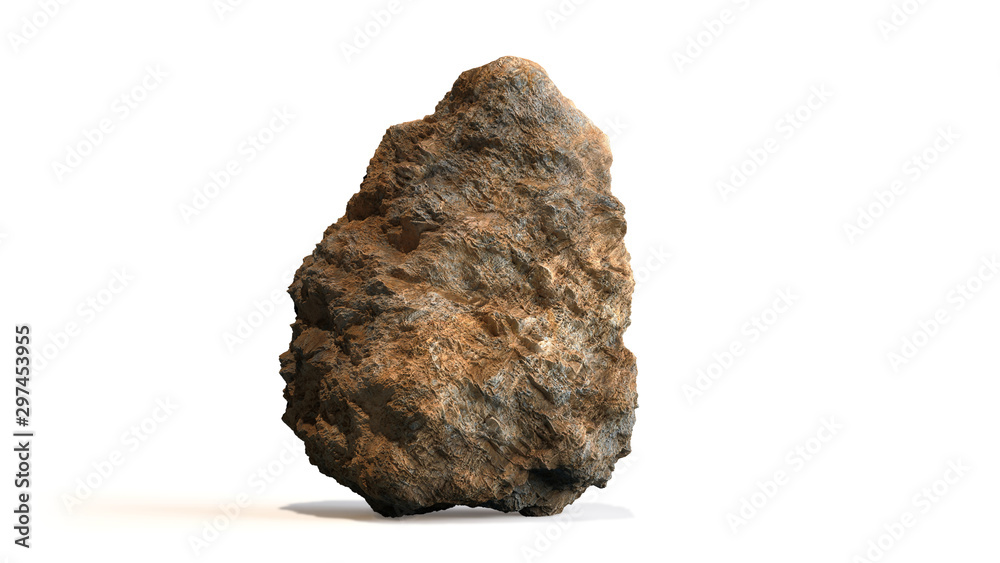 natural brown rock isolated with shadow on white background - obrazy, fototapety, plakaty 