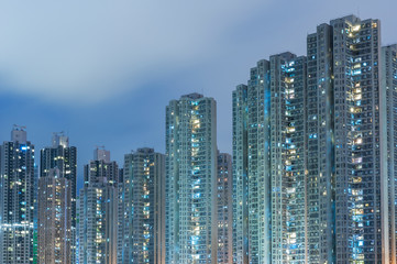  High rise residential buiilding in Hong Kong city at night
