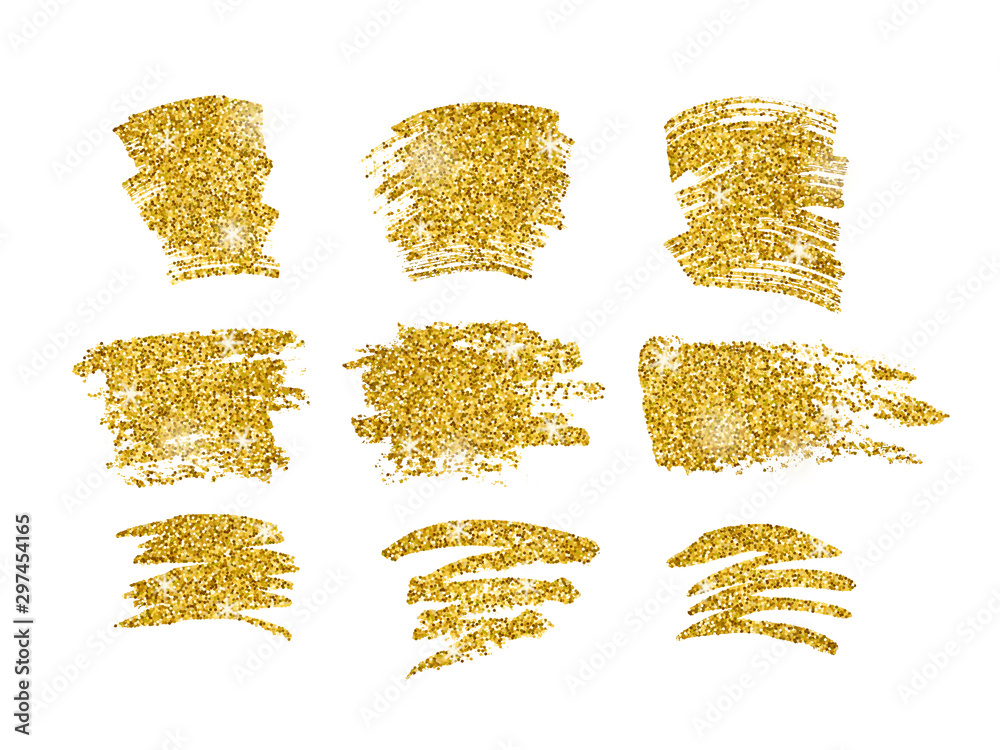 Vector set of hand drawn decorative elements with gold glitter texture ...