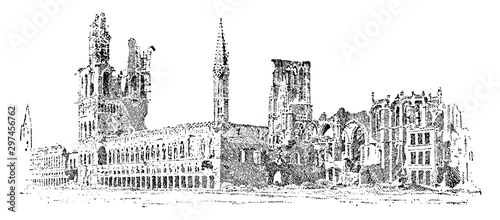 Photographie Guild Hall in Ypres, vintage illustration.