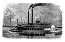 Riverboat, Vintage Illustration.