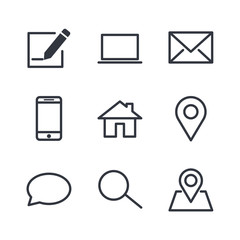 Aufkleber - computer and mobile icons. phone, website, mail, time, call, home, printer, laptop, calendar, chat, edit, pin, map, person color editable vector sign isolated on white background for graphic and web d