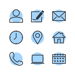 Aufkleber - computer and mobile icons. phone, website, mail, time, call, home, printer, laptop, calendar, chat, edit, pin, map, person color editable vector sign isolated on white background for graphic and web d