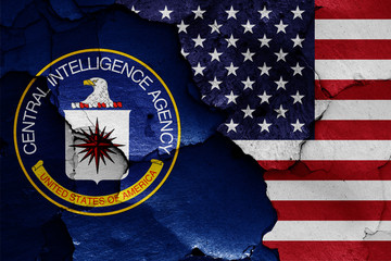 Wall Mural - flags of Central Intelligence Agency and USA painted on cracked wall