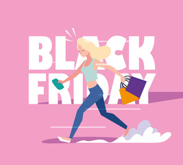 Poster - woman with shopping bags and black friday label