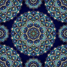 Ornamental Blue Pattern With Mandala.