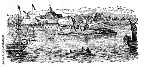 Fotografía New Amsterdam in 1655,vintage illustration.