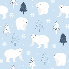Christmas Seamless Pattern With Polar Bear Background, Winter Pattern With White Bear, Wrapping Paper, Pattern Fills, Winter Greetings, Web Page Background, Christmas And New Year Greeting Cards