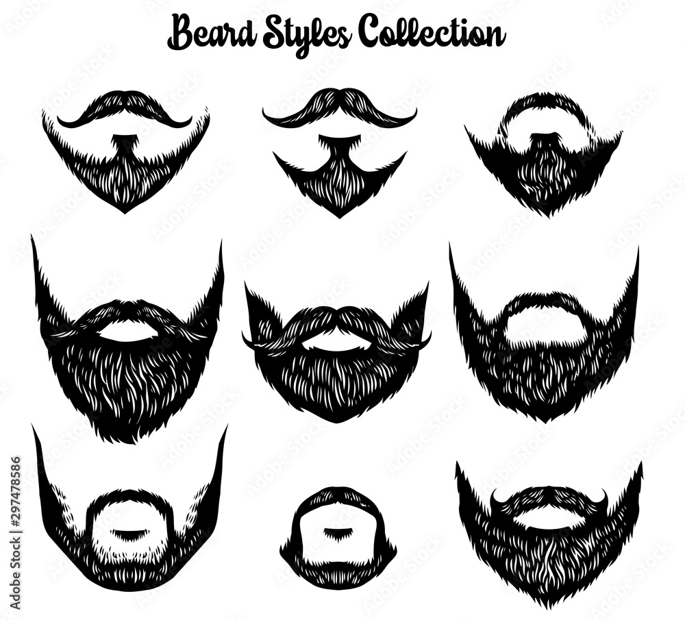 hand drawn of beard styles collection - obrazy, fototapety, plakaty 