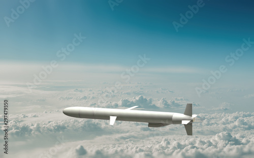 Fotomural Military cruise missile flies over the clouds. 3d illustration.