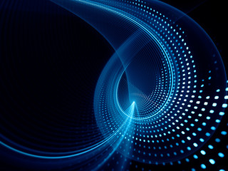Fototapete - Abstract blue and black background. Fractal graphics series. Composition of glowing lines and mosaic halftone effects. 3d illustration.