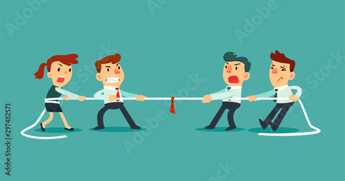Fotomural business team competing in tug of war competition
