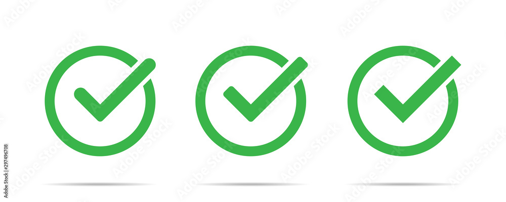 Green check mark icon set isolated vector elements. Tick approved symbol. - obrazy, fototapety, plakaty 
