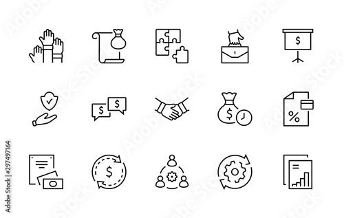 Cuadros en Lienzo Set of Business Cooperation Vector Line Icons