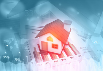 Prices graph of real estate. real estate growth concept. 3d illustration.