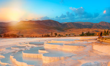 Natural Travertine Pools And Terraces In Pamukkale. Cotton Castle
