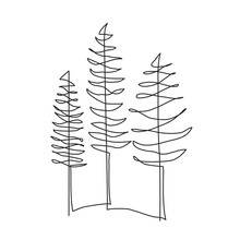 Pine Tree One Line Drawing Art. Abstract Minimal Style