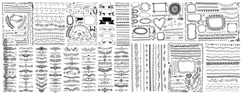 Fotomural mega set of doodle sketch frame, line, corner and divider