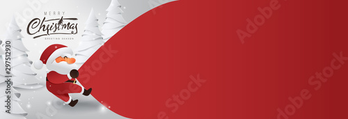 Fotomural Santa Claus with a huge bag on the run to delivery christmas gifts at snow fall