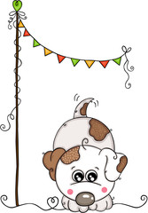 Sticker - White dog with bunting banner party