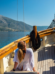 Wall Mural - Woman sailing in the Ionian sea